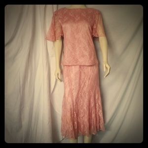 VTG Patra Nylon Rayon Lace Lined 2 Piece Skirt Set  Size 9/10 Large Made in USA